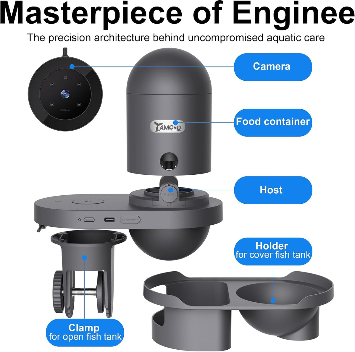 Wifi Automatic Fish Feeder for Aquarium, Food Dispenser with Camera