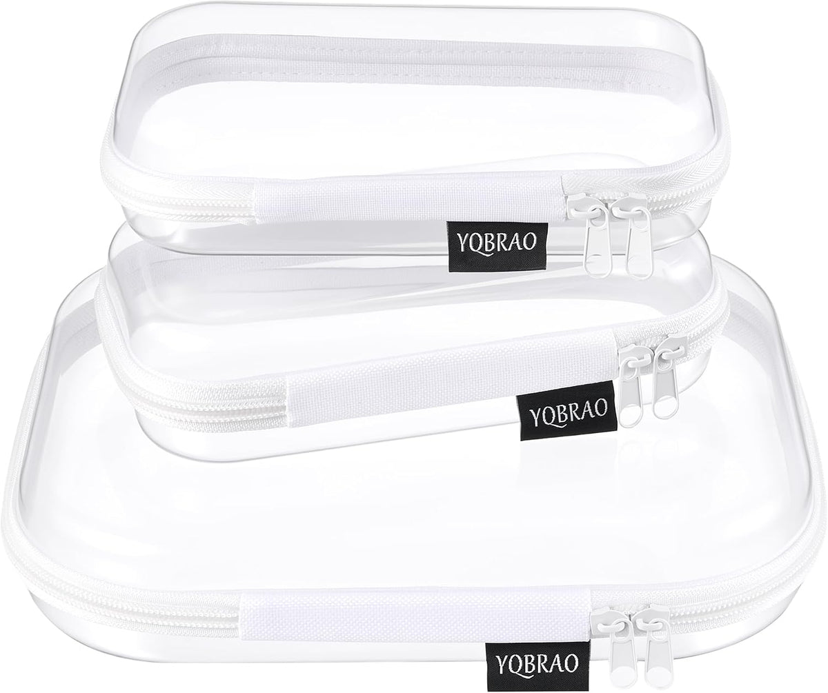 YQBRAO Clear Hard Shell Zipper Cases, Travel Organizers, 1M 2S, White