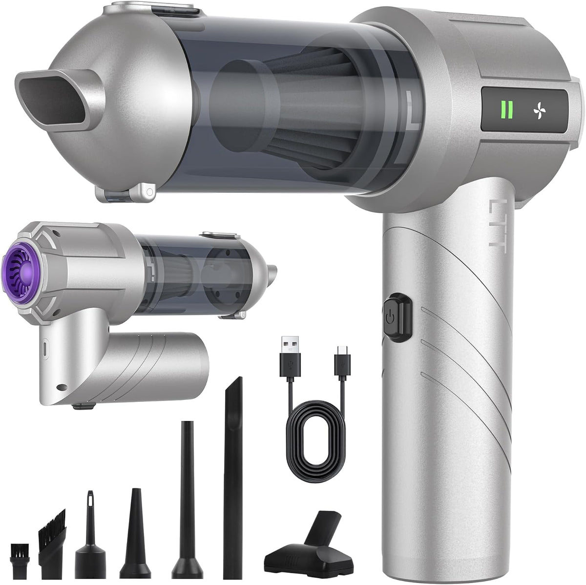 Car Vacuum Portable Cordless, 18000PA Brushless Motor Hand Held Vacuum,Air Duster, 120W High Power Mini Vacuum Cleaner Foldable with LED Screen for Home, Car, Office, Pet