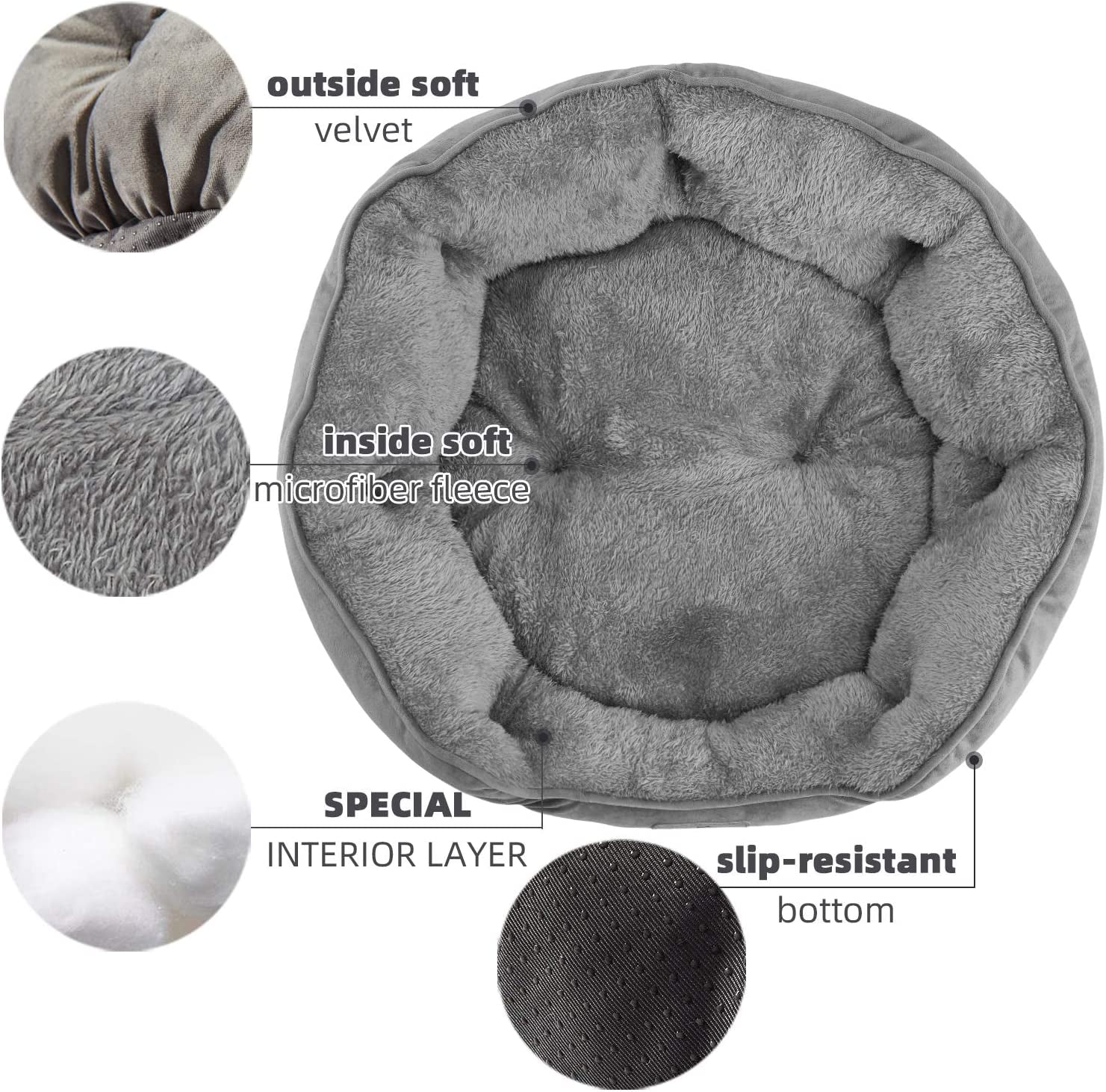 Asvin Small Dog Bed for Small Dogs, Cat Beds for Indoor Cats, Pet Bed for Puppy and Kitty, Extra Soft & Machine Washable with Anti-Slip & Water-Resistant Oxford Bottom, Grey, 20 Inches