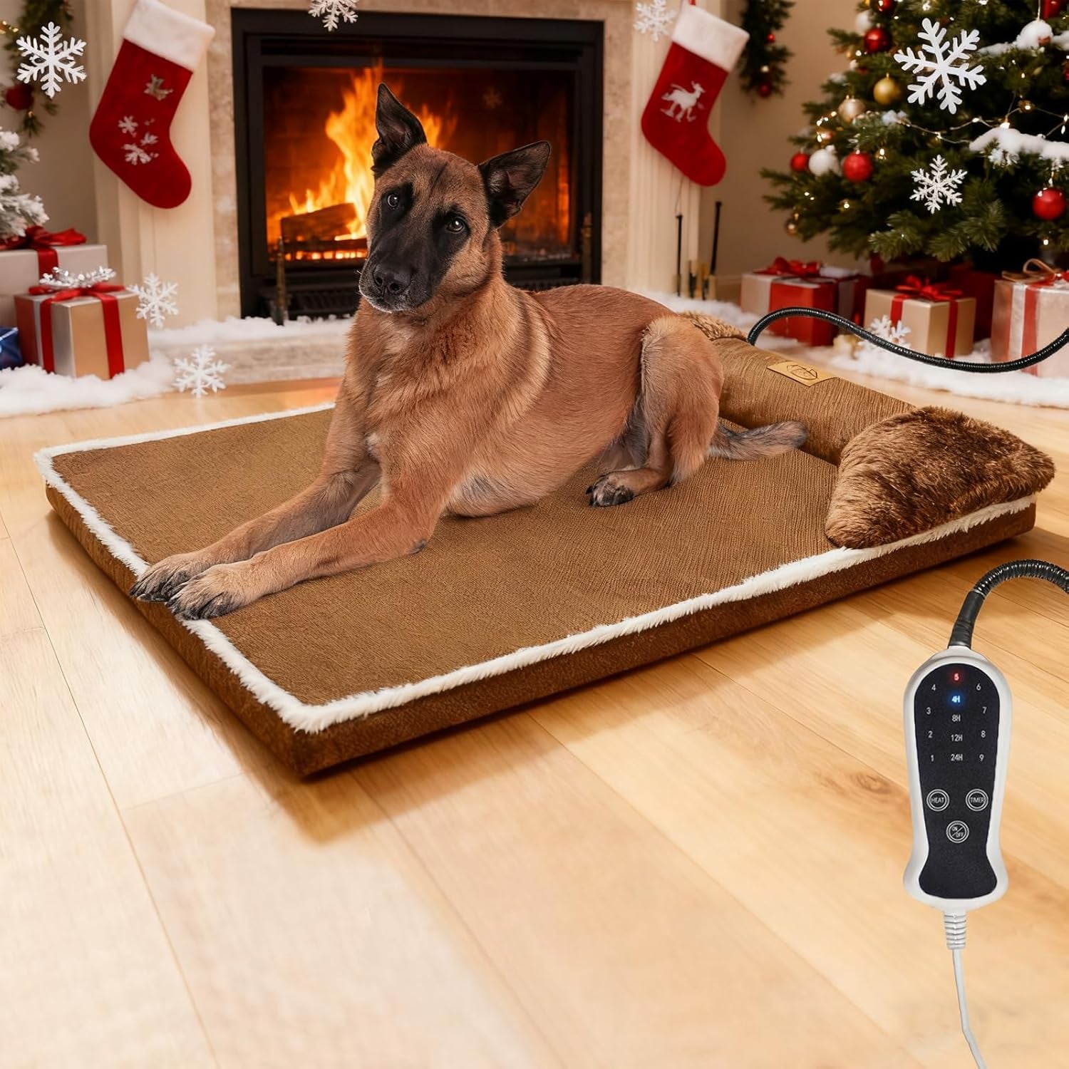Heated Dog Bed for Large Dogs 40X27 Inches, Indoor Dog Couch Heated Pet Bed, Soft & Cozy Pet Warming Sofa with Temperature and Time Adjustable Themostat, Removable Cotton Sleeve