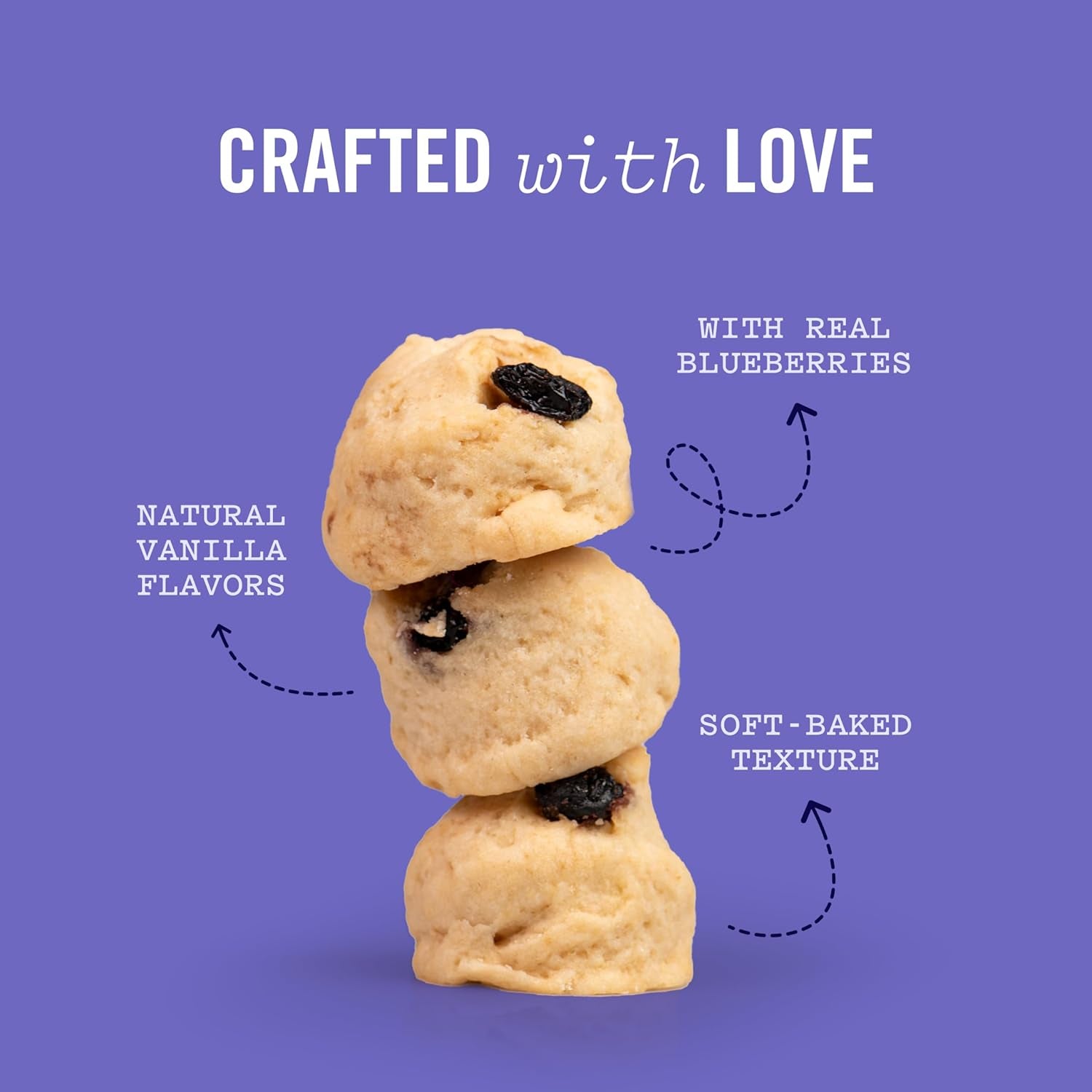 Three Dog Bakery Blueberry Pancake Bites, Treats with Real Blueberries & Vanilla, Mess-Free Snacks & Training Cookies for Dogs & Puppies, Human-Inspired