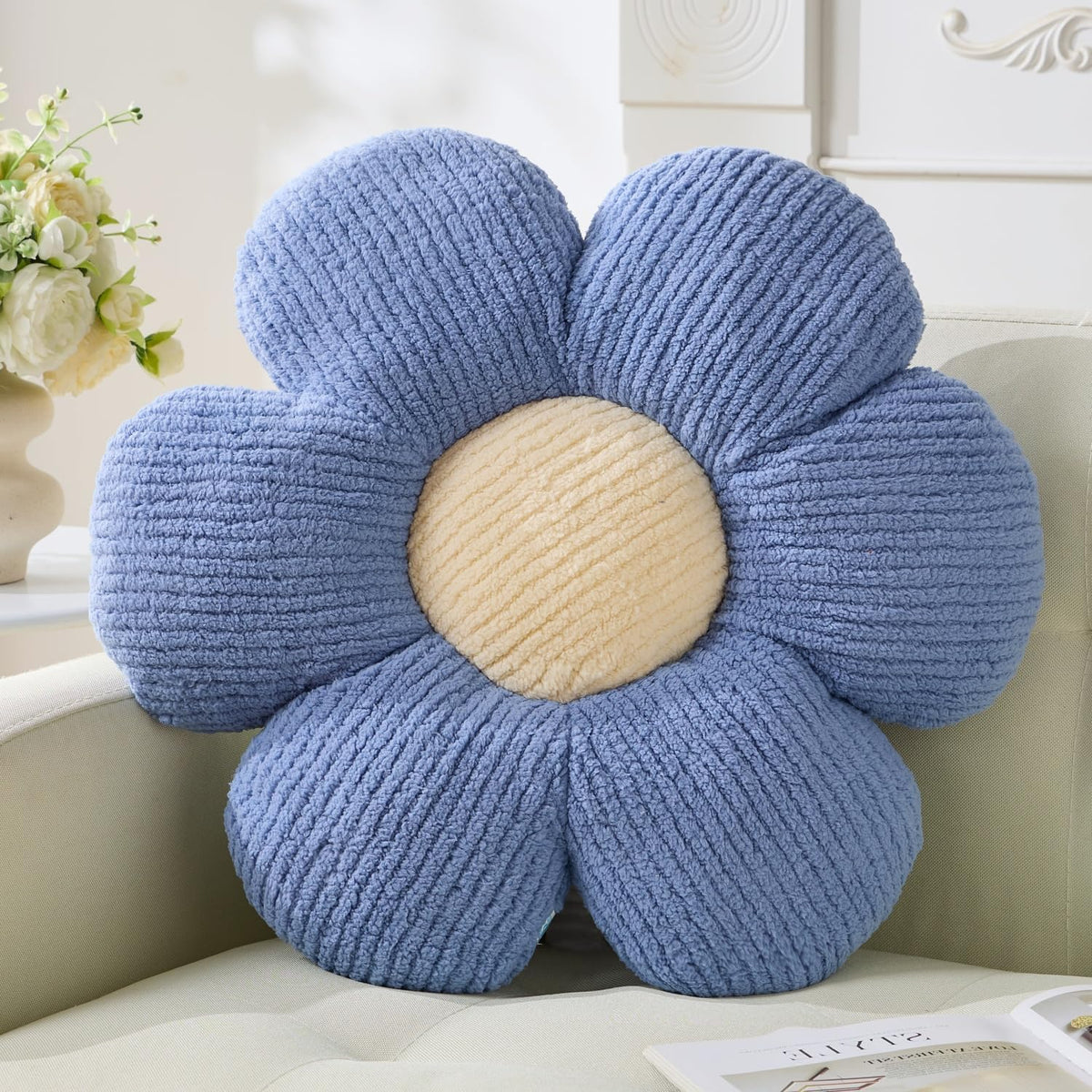 Flower Pillow,15.75" Daisy Pillow Blue Throw Pillows