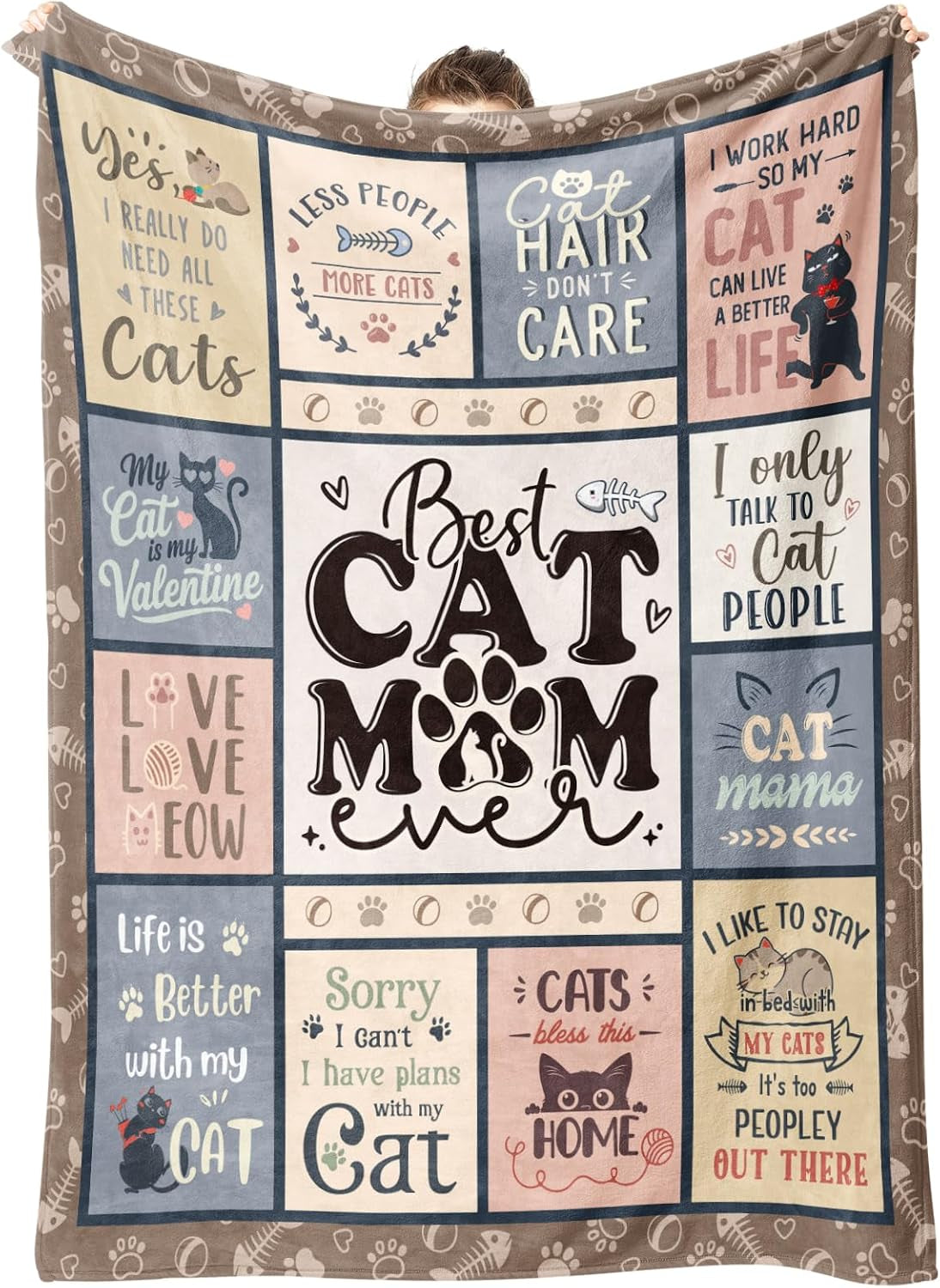 Steadstyle Cat Mom Gifts for Christmas, Best Mom Ever Blanket for Cat Lover