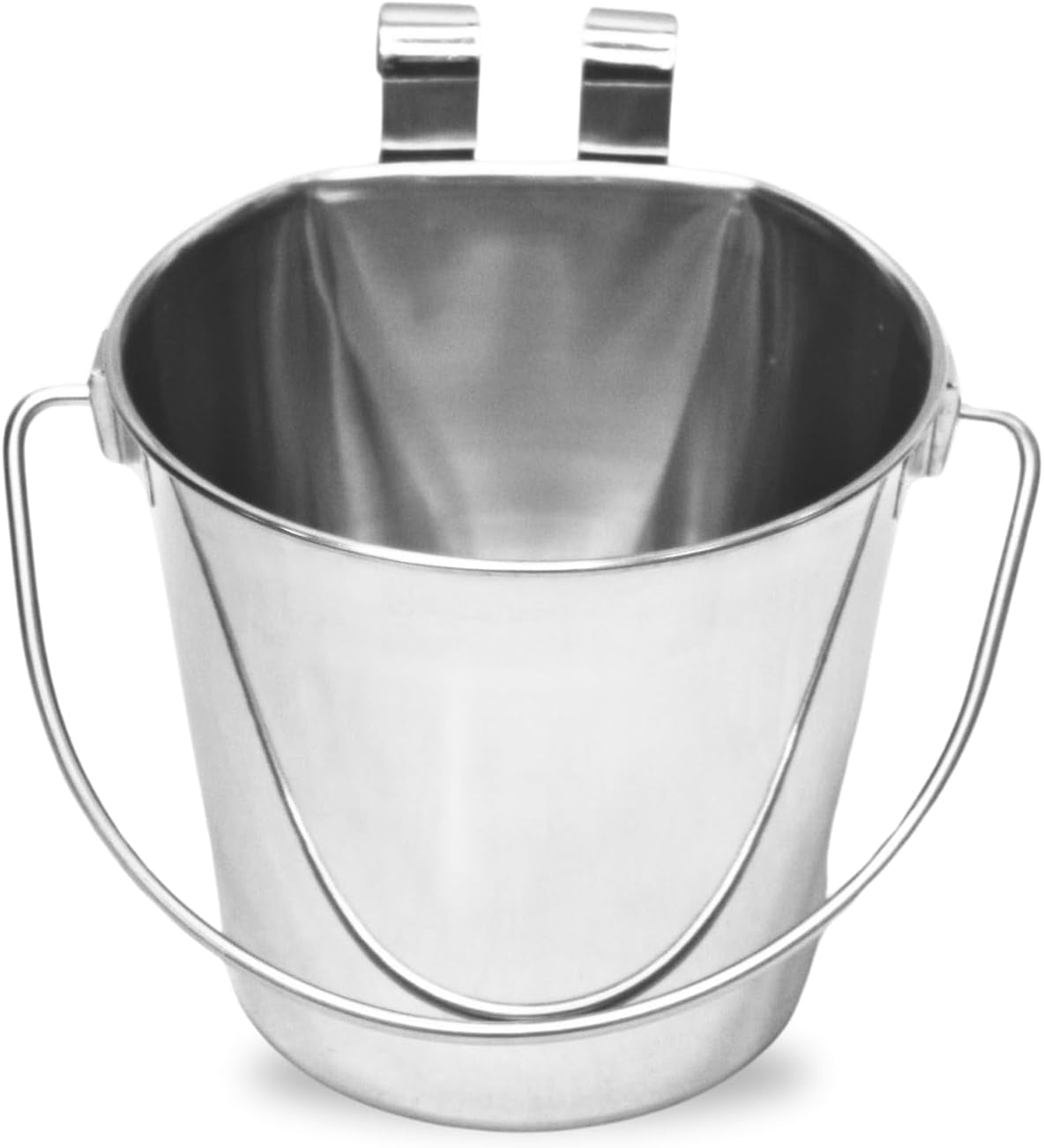 2 Quart Dog Water Bucket Flat Sided Stainless Steel with Hooks