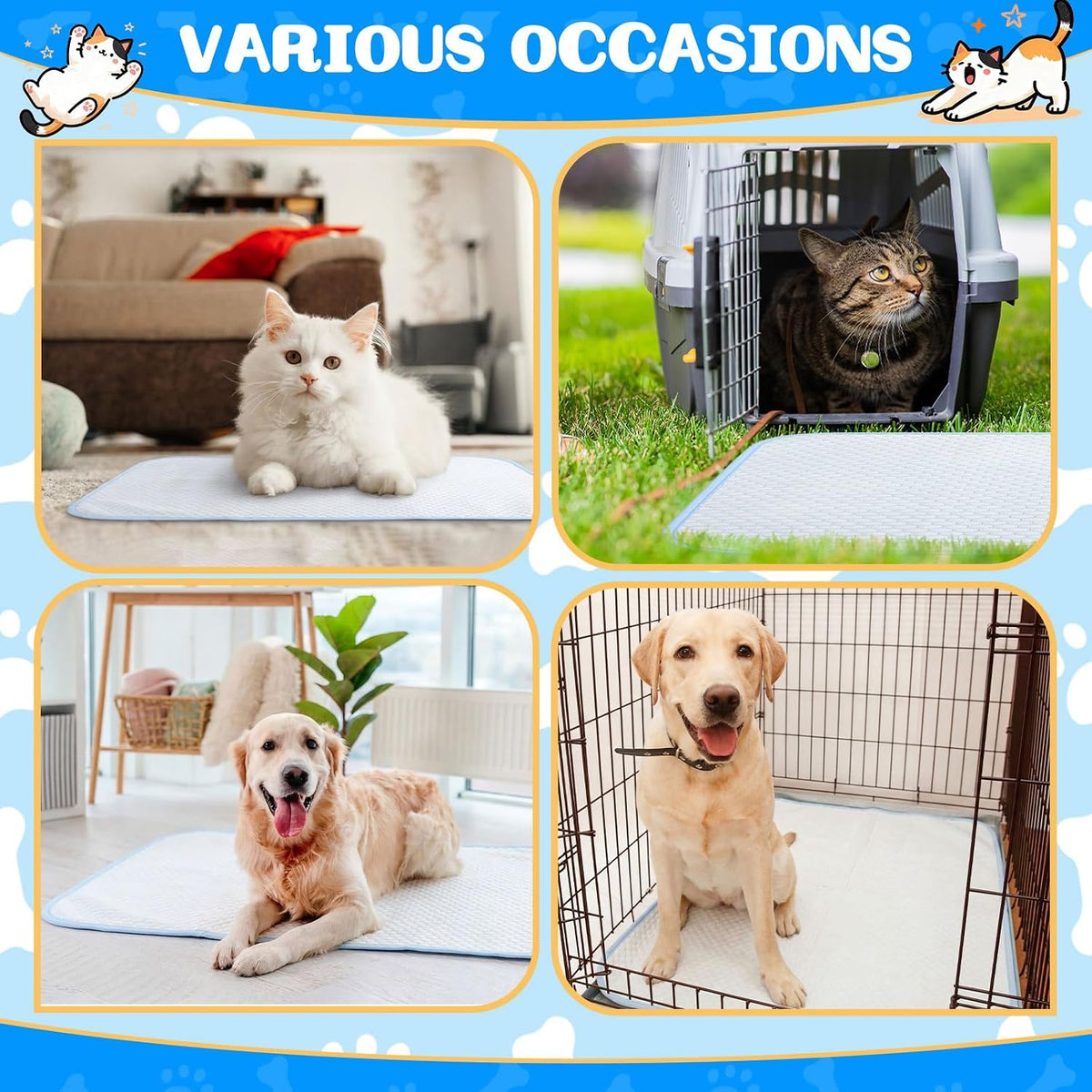 Chunful 4 Pack Dog Cooling Mat, 18 X 14 Inches Washable Self Cooling Pet Pad for Cats Dogs, Ice Silk Cold Kennel Crate Mat with Chill Fiber for Summer Indoor Outdoor Pet Sleeping