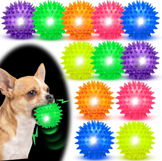12 Pcs 2.56" Light up Squeaky Dog Balls LED Spiky Dog Toys Ball Durable Interactive Glow Fetch Balls Puppy Chew Toys for Small Medium Pet Clean Teeth