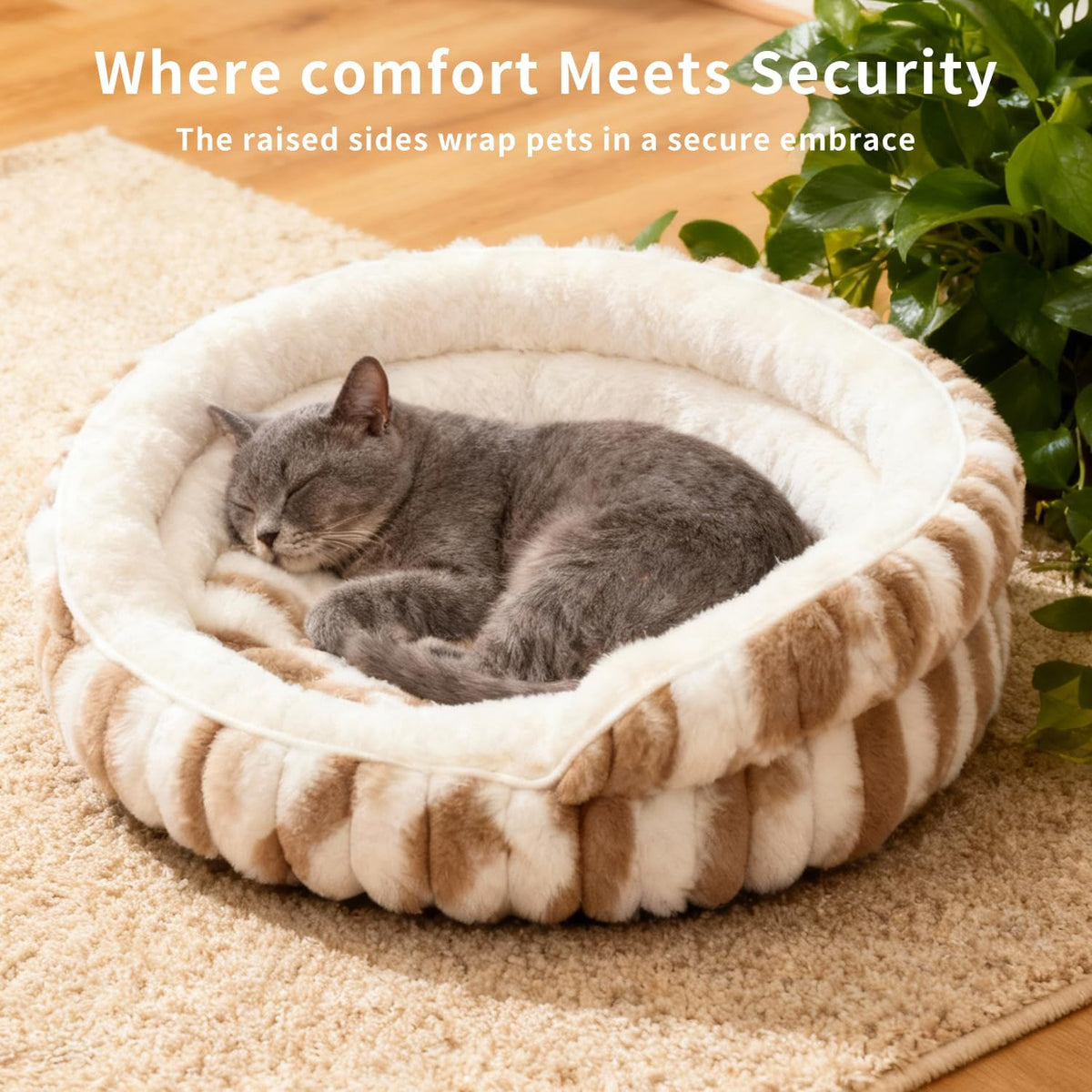 Cat Heated Bed, Electric Washable Pet Bed for Indoor Cats Small Dogs, Anti-Bite & Waterproof Design Deep Sleep Calming Thermal Bed with Adjustable Heating Pad,51×51×17Cm