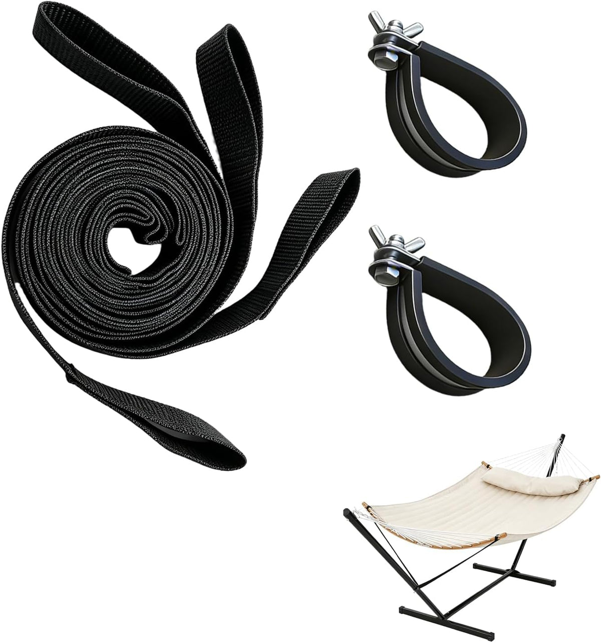 Hammock Balance Ropes Kit Designed for Double Spreader Bar Hammock with 12Ft Metal Stand, Anti-Tip Safety Straps to Prevent Hammocks from Flipping over Black (1 Set)
