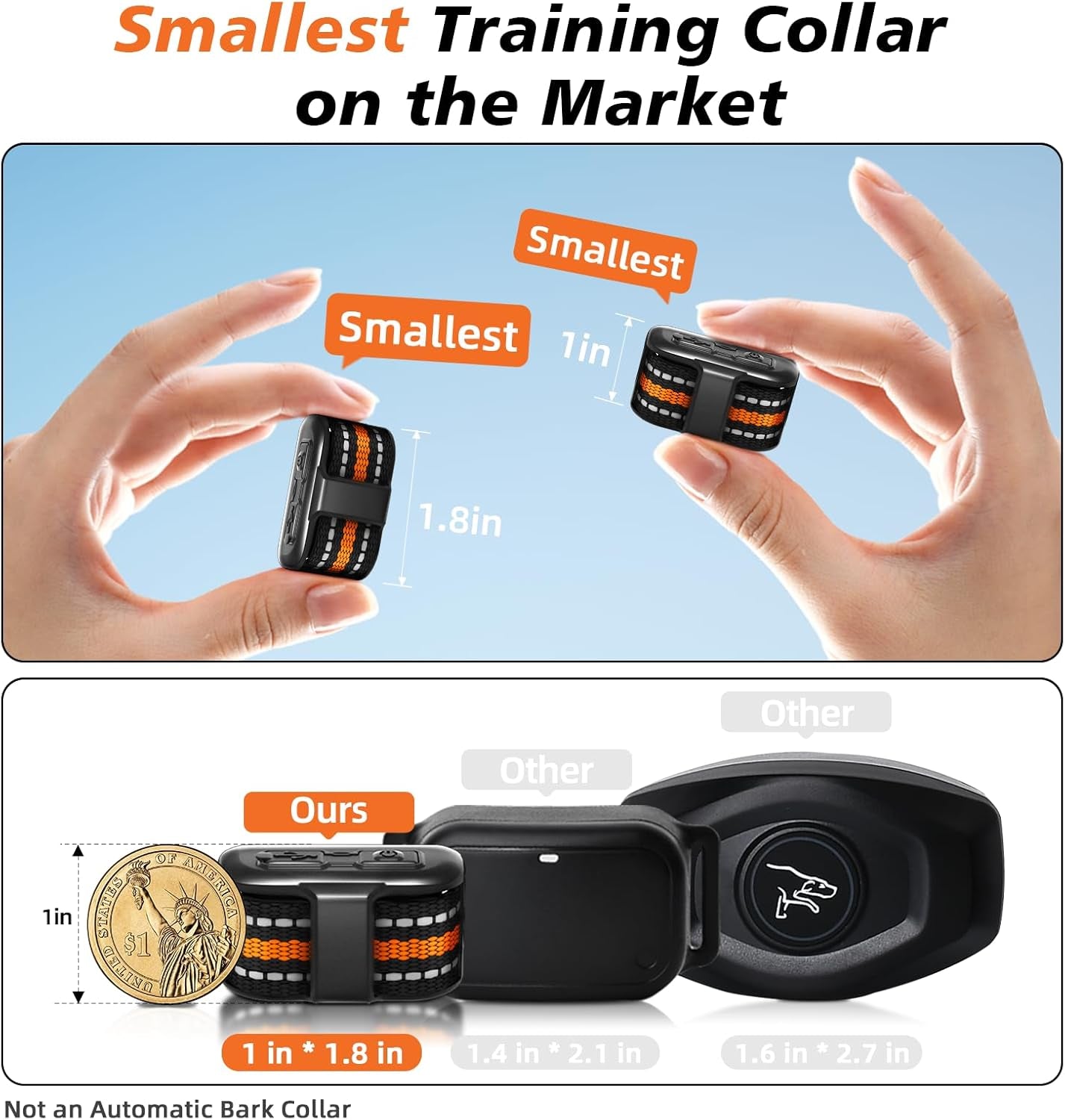 Ultra Compact Dog Shock Collar, Lightest Dog Training Collar with Remote for Small Dogs 5-30Lbs & Medium Dogs/Puppies, Waterproof, Rechargeable, 1300Ft Range(Orange&Small)