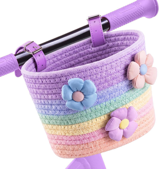 Timtin Kids Bike Basket Cotton Rope Woven Front Baskets