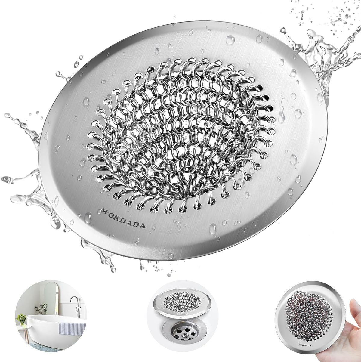 WOKDADA Shower Drain Hair Catcher, Patented Bathtub Drain Cover, Anti-Clog