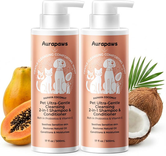 Probiotic Dog Shampoo and Conditioner, Papaya + Coconut, 17Oz Each