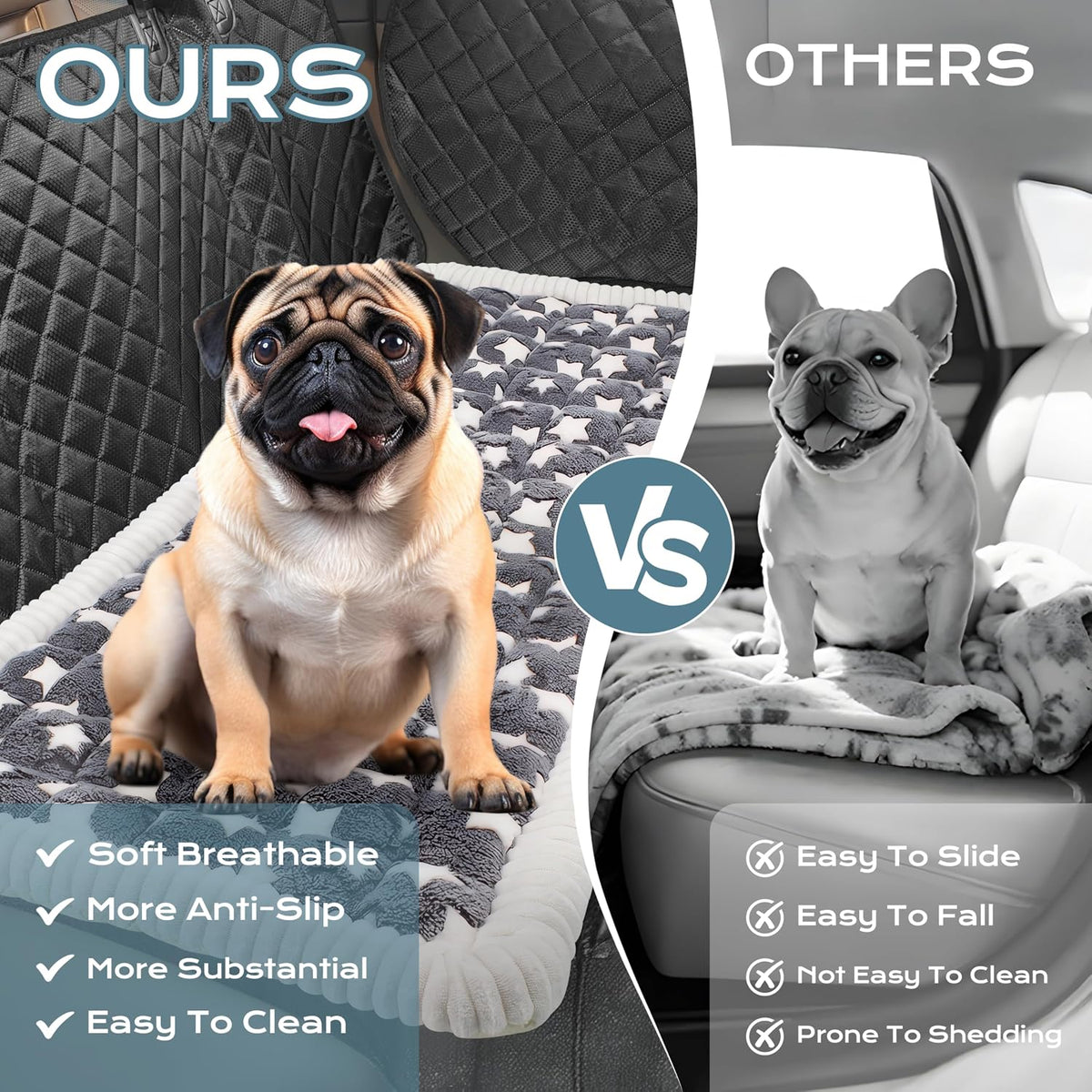 Backseat Dog Bed Mat for Car, Dog Blanket for Car (53" X 24")