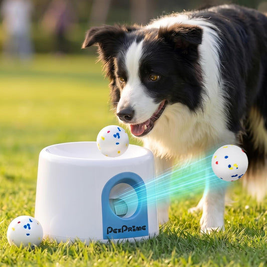 Pet Prime Upgraded Automatic Ball Launcher for Small/Medium Dogs,Rechargeable Dog Ball Thrower for Indoor/Outdoor Exercise & Interactive Play,Adjustable 19-45Ft Thrower with 3PCS 2.2" ETPU Balls