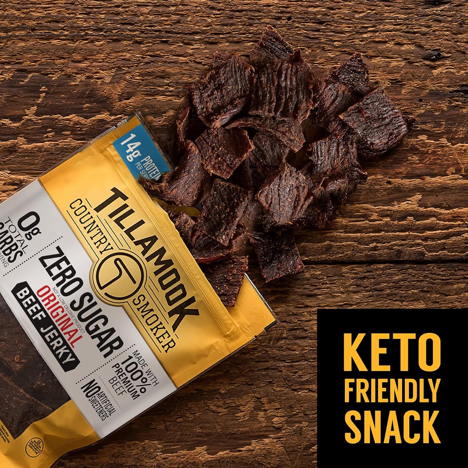 Tillamook Country Smoker Zero Sugar Original Beef Jerky Sticks, 6.5 Oz, Pack of 2, 14G Protein, Real Hardwood Slow-Smoked, High Protein, Low Carb Meat Snacks, Keto-Friendly, 0G Sugar & Total Carbs