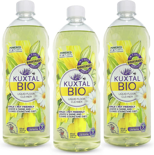 KUXTAL Natural Floor Cleaner 3 Pack, Pet Safe, Multi Surface Floor Cleaner, Biodegradable Formula with Natural Extracts, Floor Cleaner for Mopping Wood, Tile & Hard Floors, Floral Scent, 27.7 Fl Oz.