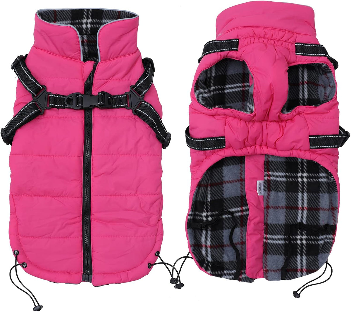 Winter Warm Coat Geyecete Waterproof Jacket with Harness Traction Belt,Pet Outdoor Jacket Dog Autumn and Winter Clothes for Medium, Small Dog-Pink-M
