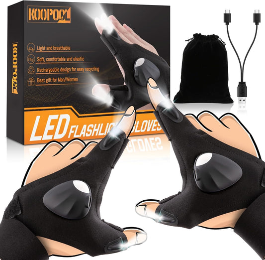 KOOPOOL Rechargeable Finger Lights, LED Gloves Hands-Free Flashlight