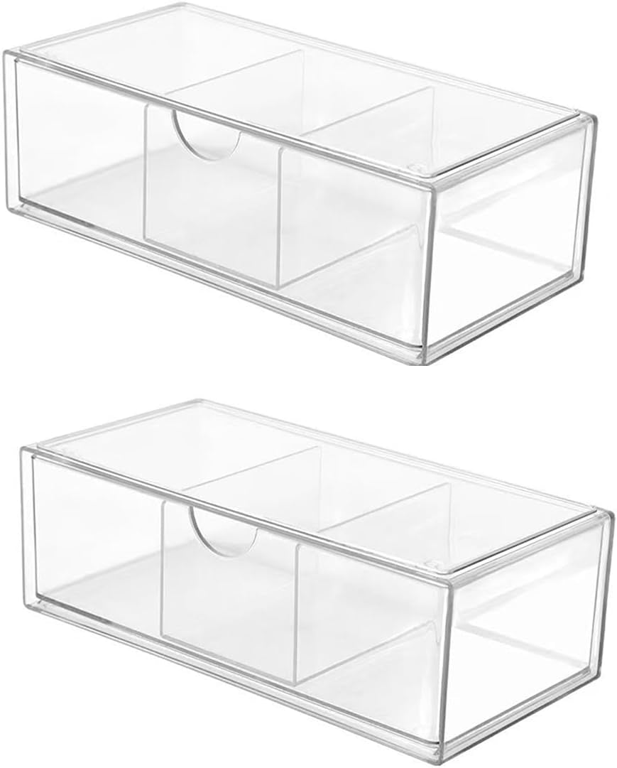 Hair Accessories Organizer for Girls, Clear Acrylic Hair Tie Organizer, or Headband, Bows，Cute Small Stackable Storage Drawer Container Caddy Box for Bathroom Vanity Countertop 2PCS