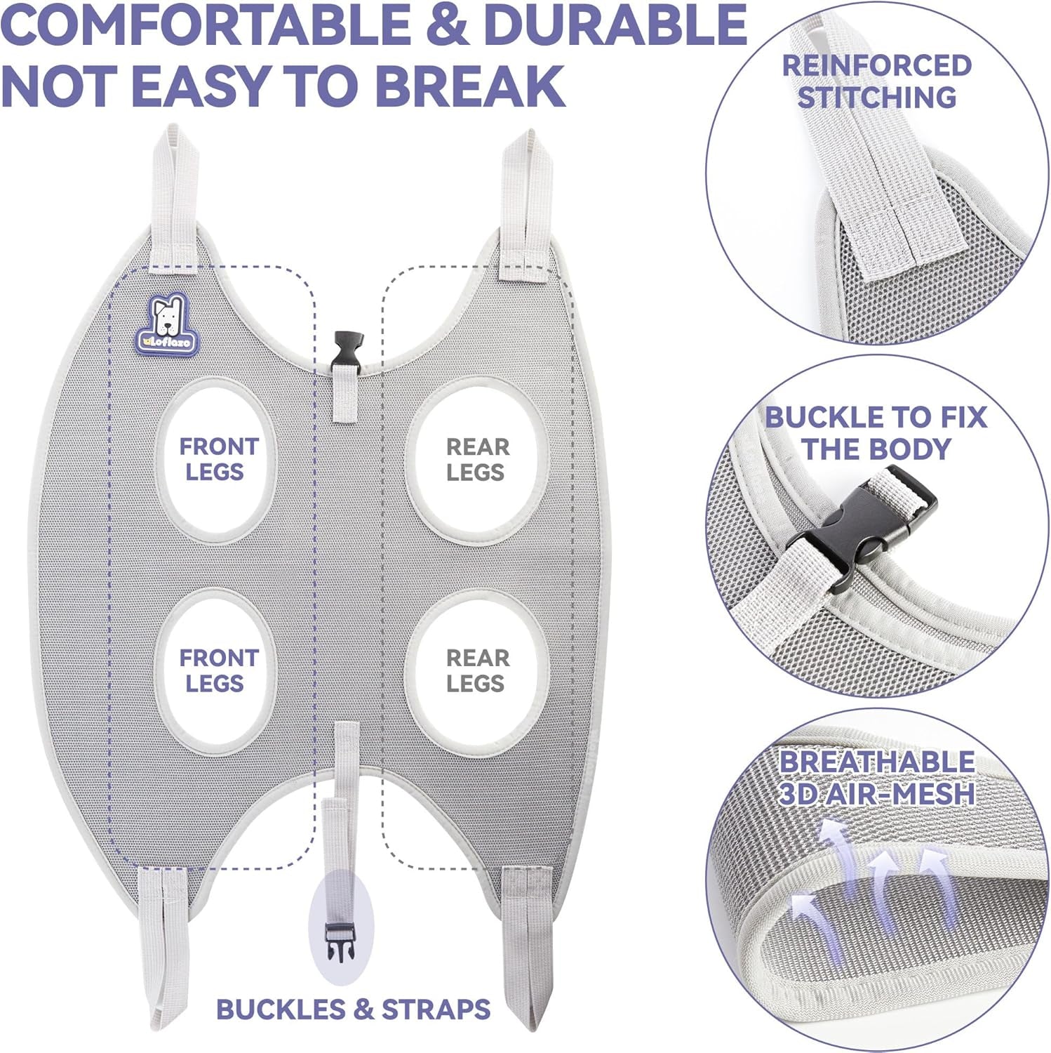Loflaze Dog Grooming Hammock Harness for Dogs & Cats with Pet Nail Clipper Trimmer - Cat Hanger Sling for Trimming Clipping Nails- Dog Hammock Restraint Bag for Small Medium Large Pet （ Grey S ）