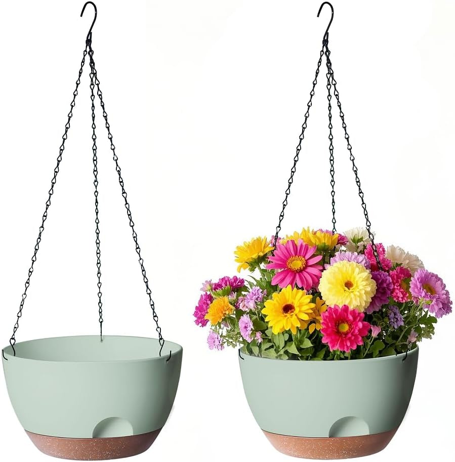12 Inch Hanging Baskets for Plants Outdoor, Hanging Planters for Indoor Outdoor Plants, Hanging Planter with Self Watering, Hanging Flower Pots (Green)