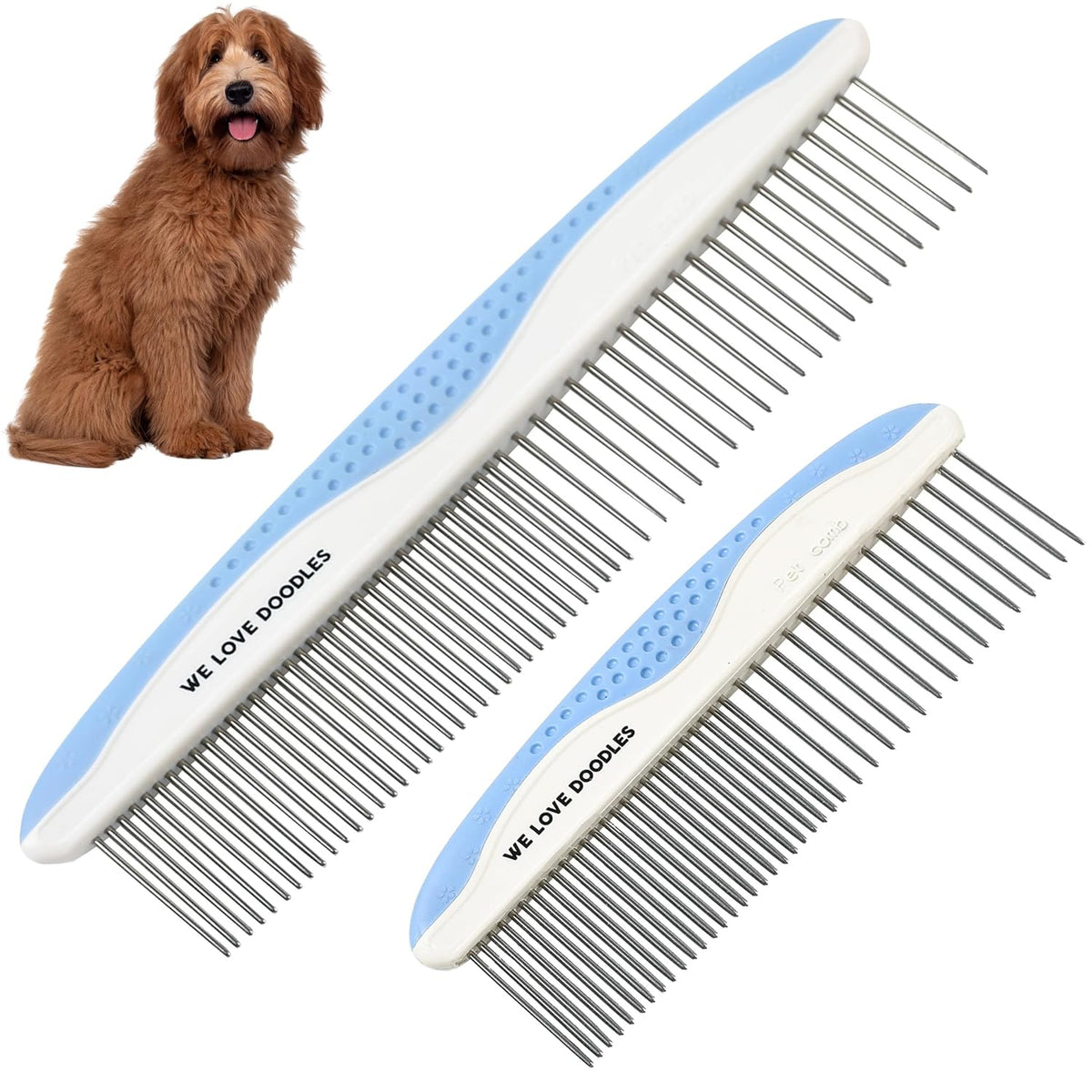 Metal Comb for Dogs, Dog Grooming Detangler Combs for Matted Hair, 2 Pack