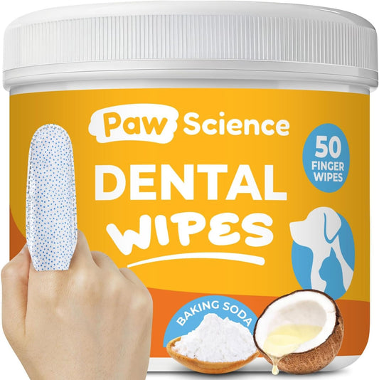 Paw Science Dog & Cat Teeth Cleaning Wipes - Dental Finger Wipes for Cats & Dogs - Pet Toothbrush & Tooth Brushing Kit - Effective Teeth Cleaner (Unscented)