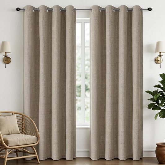 CUCRAF 100% Blackout Curtains for Bedroom 84 Inches Length 2 Panels Set,Linen Textured Room Darkening Grommet Curtain for Living Room, Light Blocking Thermal Insulated Drapes (52 X 84 Inch,Linen)