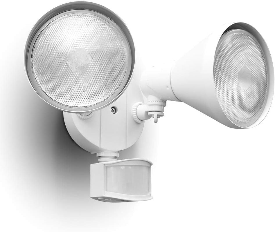 LUTEC 180-Degree 2-Head Motion-Activated Flood Light 300 Watt Halogen Motion Activated Integrated Dual-Head Floodlight Outdoor, Waterproof Exterior Security Wall Light for Patio, Garden, Yard, White