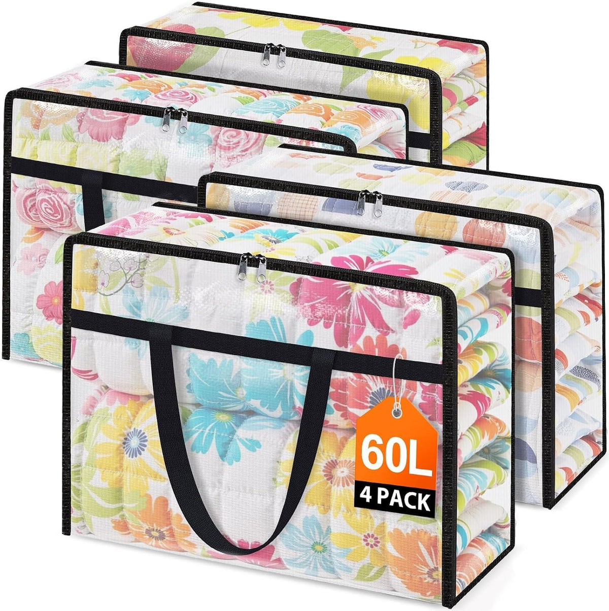 4 Packs 60L Clear under Bed Storage Containers, Large Clothes Storage Bags
