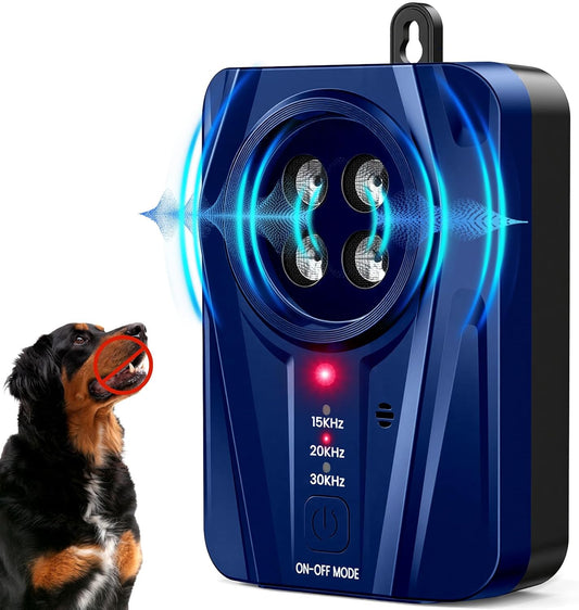 Dog Bark Deterrent Devices, Automatic anti Barking Device with 4 Ultrasonic Transmitters Long Range 50FT, 3 Mode Rechargble Barking Control Devices, Effective Stop Bark Box Outdoor & Indoor