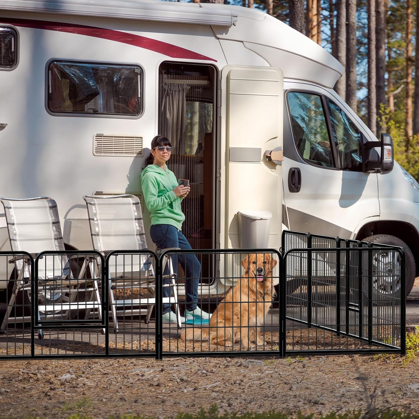 DUMOS Dog Playpen Indoor, Metal 32 Inch 8 Panels Foldable Pet Fence with Door, Outdoor Small Medium Large Dog Puppy Portable Exercise Play Pen for RV Camping, Trips, Play Yard