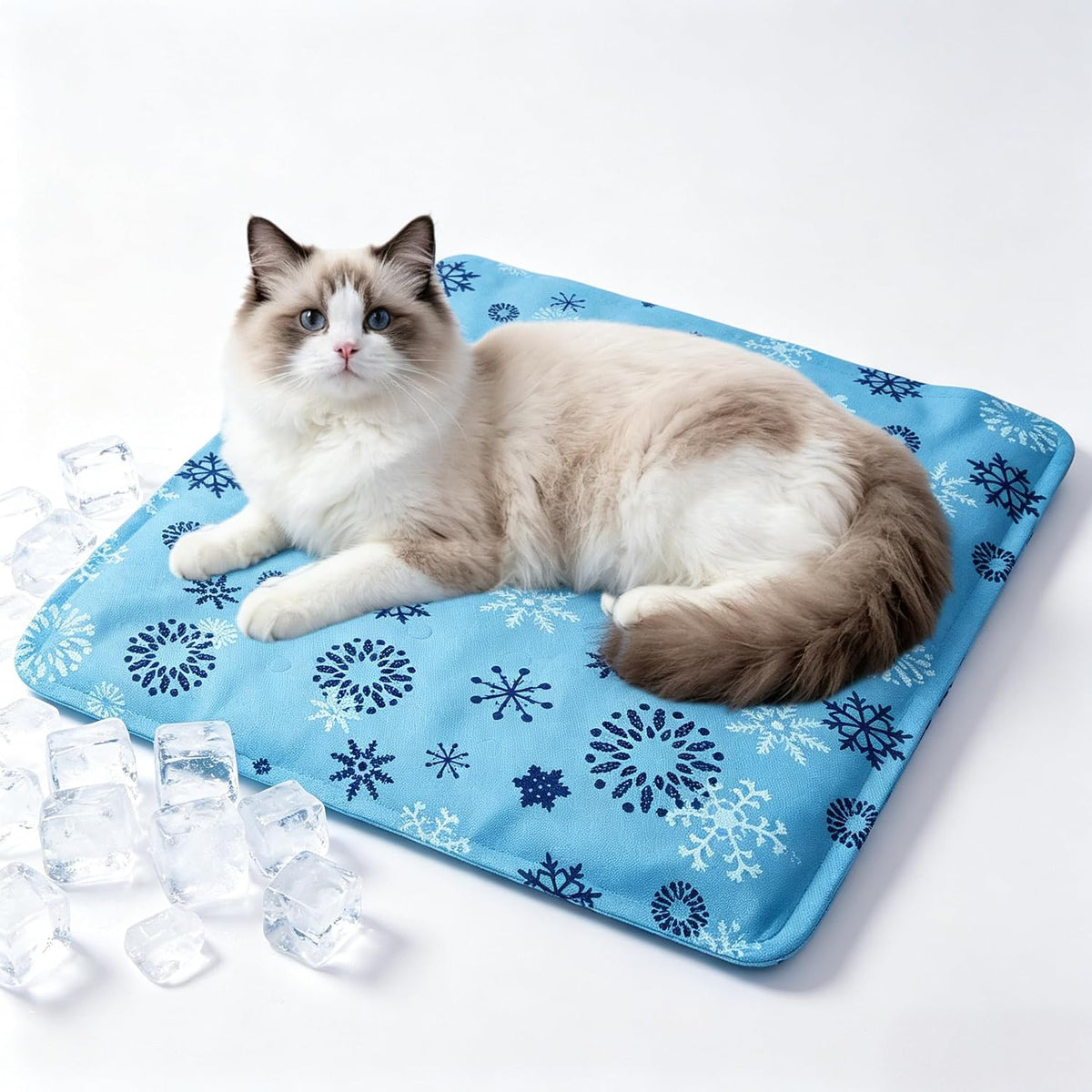 Zeqi Gel-Filled Cooling Mats for Cats Dogs Pets 17''X17'', Water-Proof Surface, Summer Dog Cool Mat, Cooling Cat Bed, Cool Mat, Ice Mat, Seat Cushion for Summer (Small, Snowflake)
