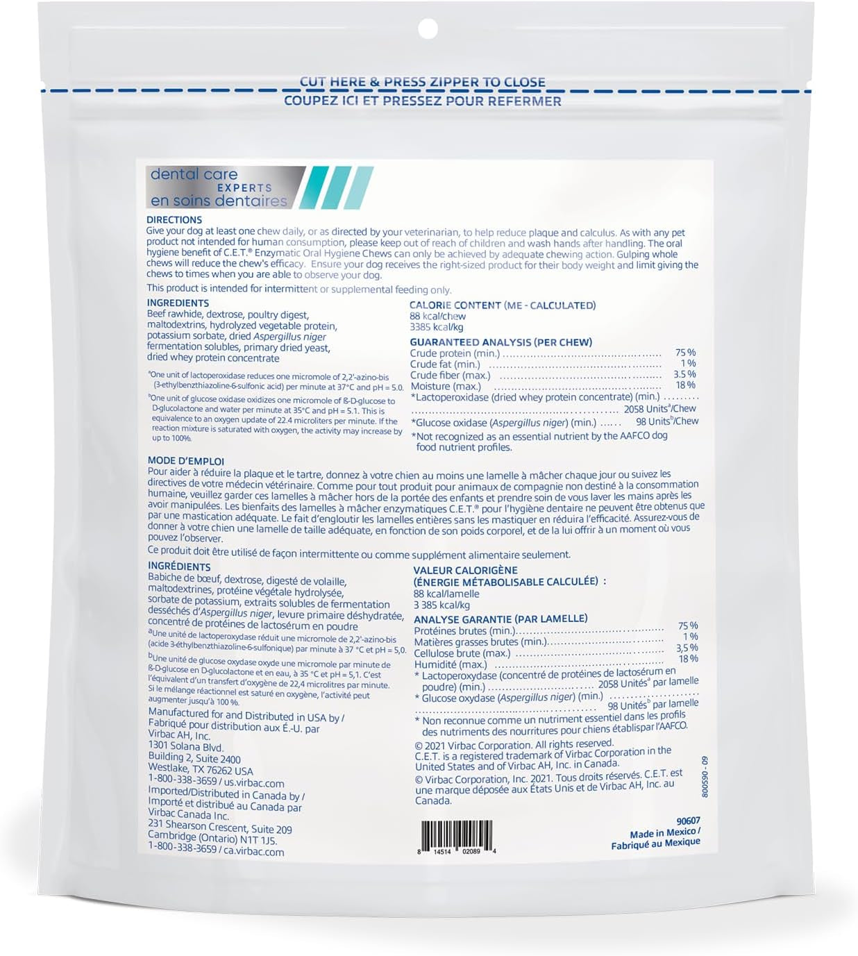 Virbac C.E.T.® Enzymatic Oral Hygiene Chews for Dogs, Large - Plaque & Tartar Control - Single Layer Beefhide with Exclusive Dual-Enzyme System & Tasty Chicken Flavor - Easy to Give Dog Dental Chew