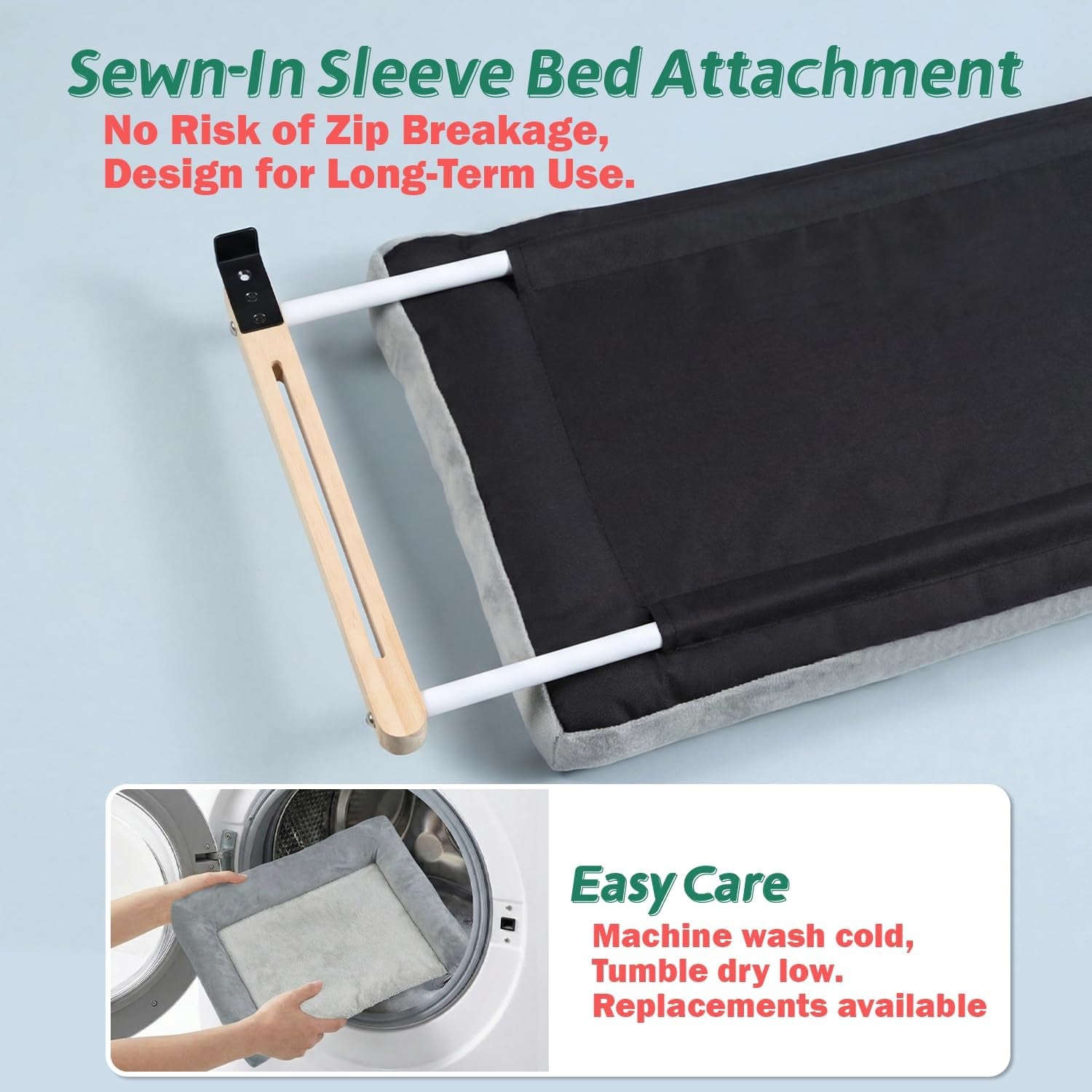 Zakkart Cat Perch for Window Sill with Bolster - Orthopedic Hammock Design with Premium Hardwood & Robust Metal Frame - Cat Window Seat for Large Cats and Kittens - Natural Color Wood Gray Bed, 24''W