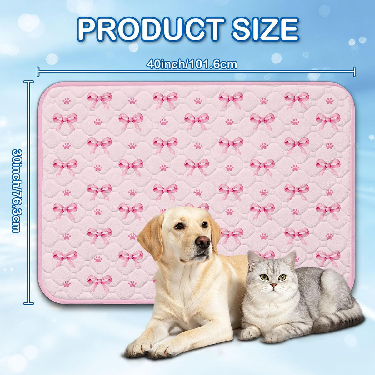 Pink Bow Cooling Mat 30 * 40 Inch, Large Self-Cooling Mat for Dogs & Cats, Summer Pet Mat with Arctic Pattern, Portable Polyester Gifts for Hot Weather