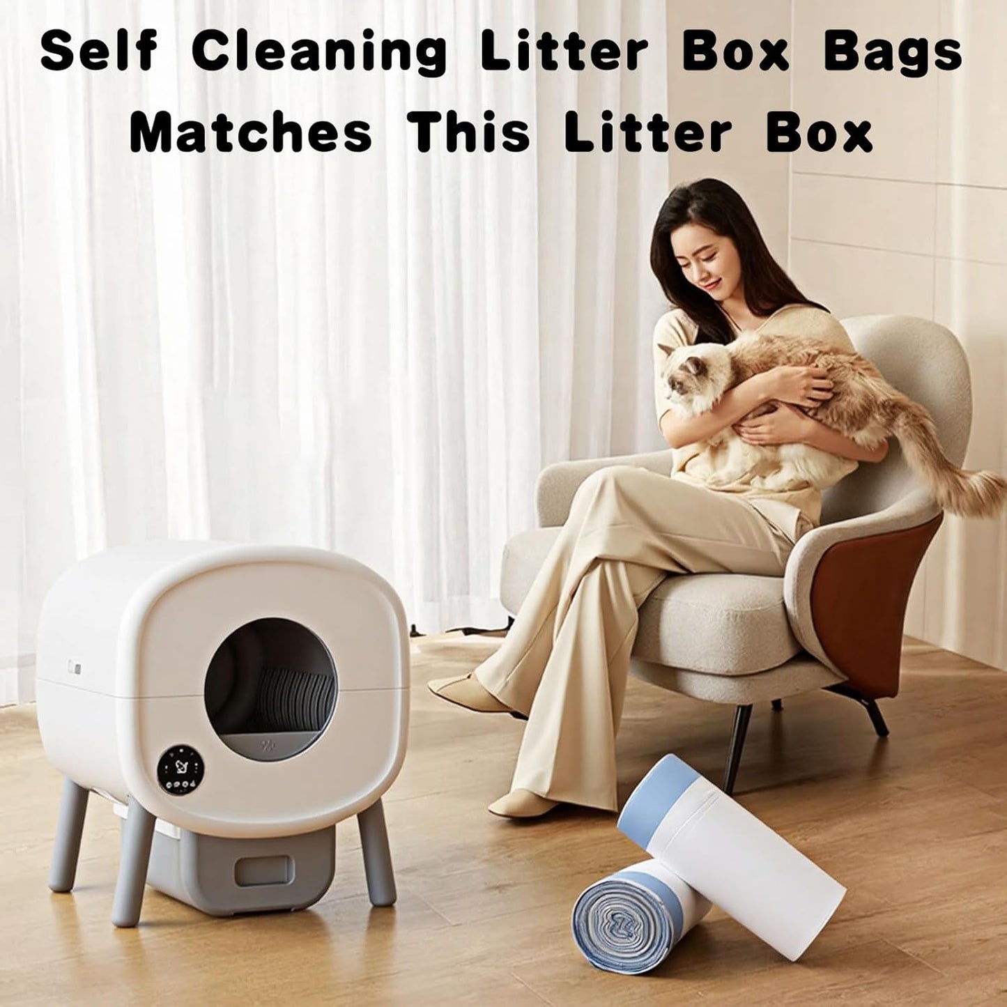 40-Pack Heavy Duty Cat Litter Box Liners for Fsitego & Fumoi Self-Cleaning Litter Boxes, Extra Thick Automatic Litter Box Bags, with Drawstring and Leakproof Cat Litter Bags