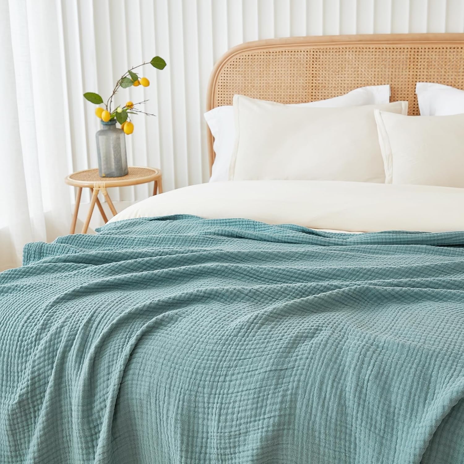 EMME Muslin Throw Blanket 100% Cotton Blankets for Couch Breathable Gauze All Season Soft and Lightweight Pre-Washed (Teal, 50"X70")
