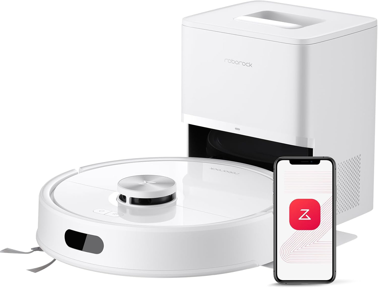 Roborock Q7 M5+ Robot Vacuum and Mop, Upgraded from Q5 Max+, up to 7-9 Weeks Self-Empty, 10000Pa Suction, Dual Anti-Tangle System for Pet Hair & Carpet, Precisense Lidar Navigation, App Control, White