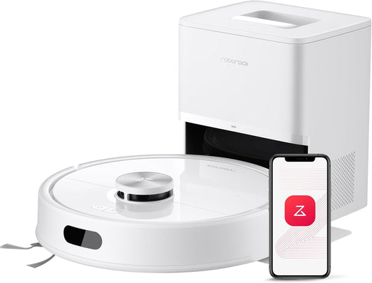 Roborock Q7 M5+ Robot Vacuum and Mop, Upgraded from Q5 Max+, up to 7-9 Weeks Self-Empty, 10000Pa Suction, Dual Anti-Tangle System for Pet Hair & Carpet, Precisense Lidar Navigation, App Control, White