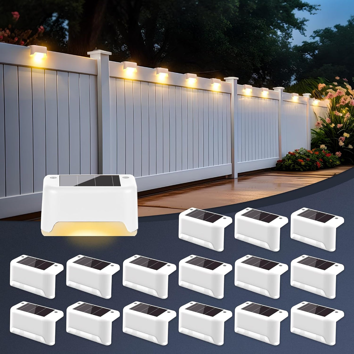 SOLPEX Solar Fence Lights Outdoor 16 Pack, Waterproof Led, Warm White
