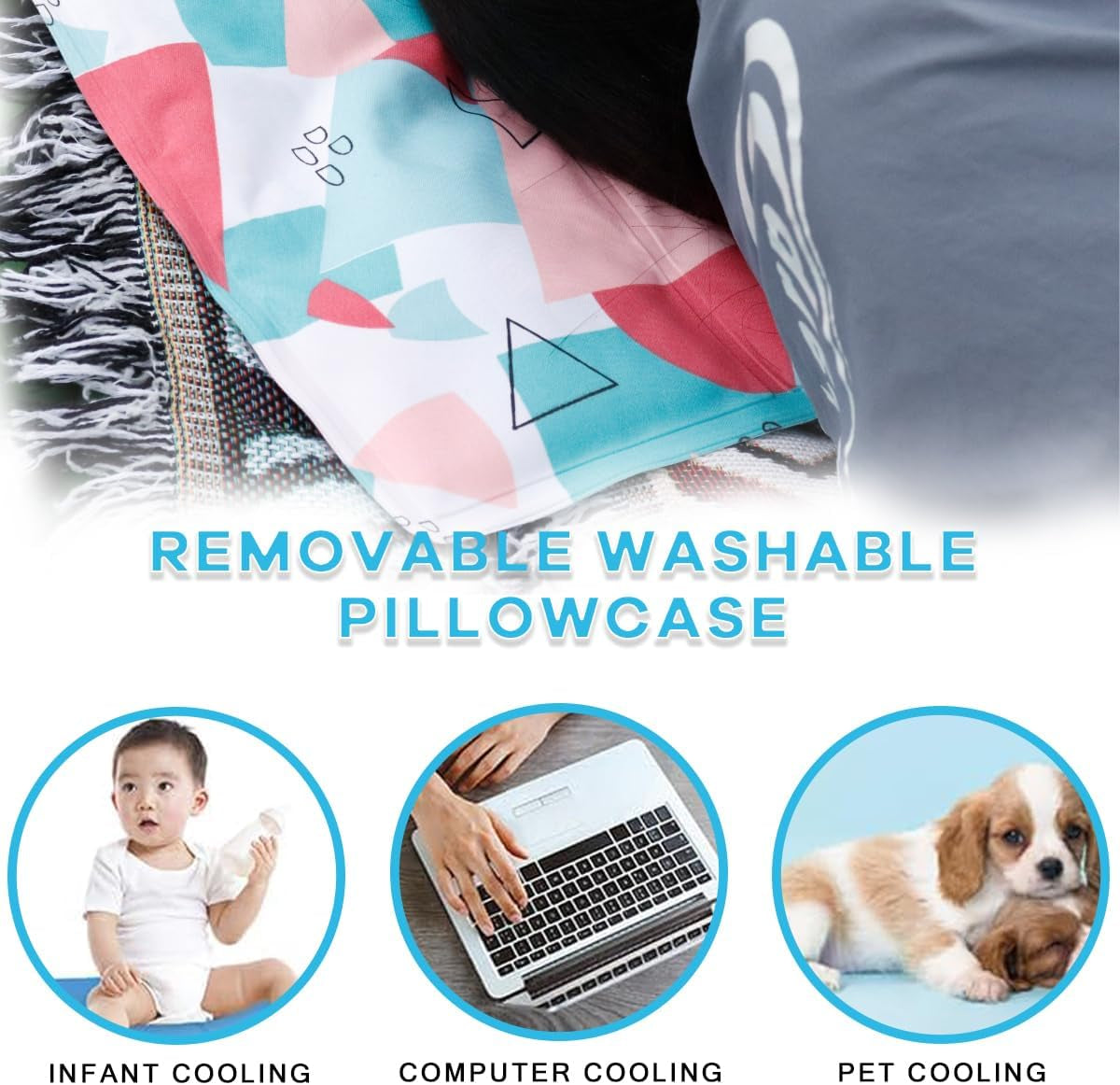Pillow Cooling Pad Mat, Cold Pillow Injuries, Perfect for Night Sweats, Migraines, Fevers, Hot Flashes, Reusable (Geometric Patterns)