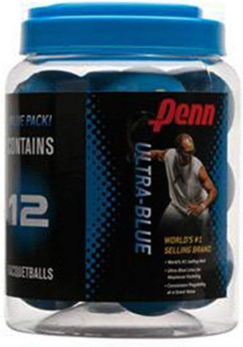 Penn Ultra Blue Racquetballs, 12-Pack High-Bounce Rubber Balls for Racquetball & Dog Fetch