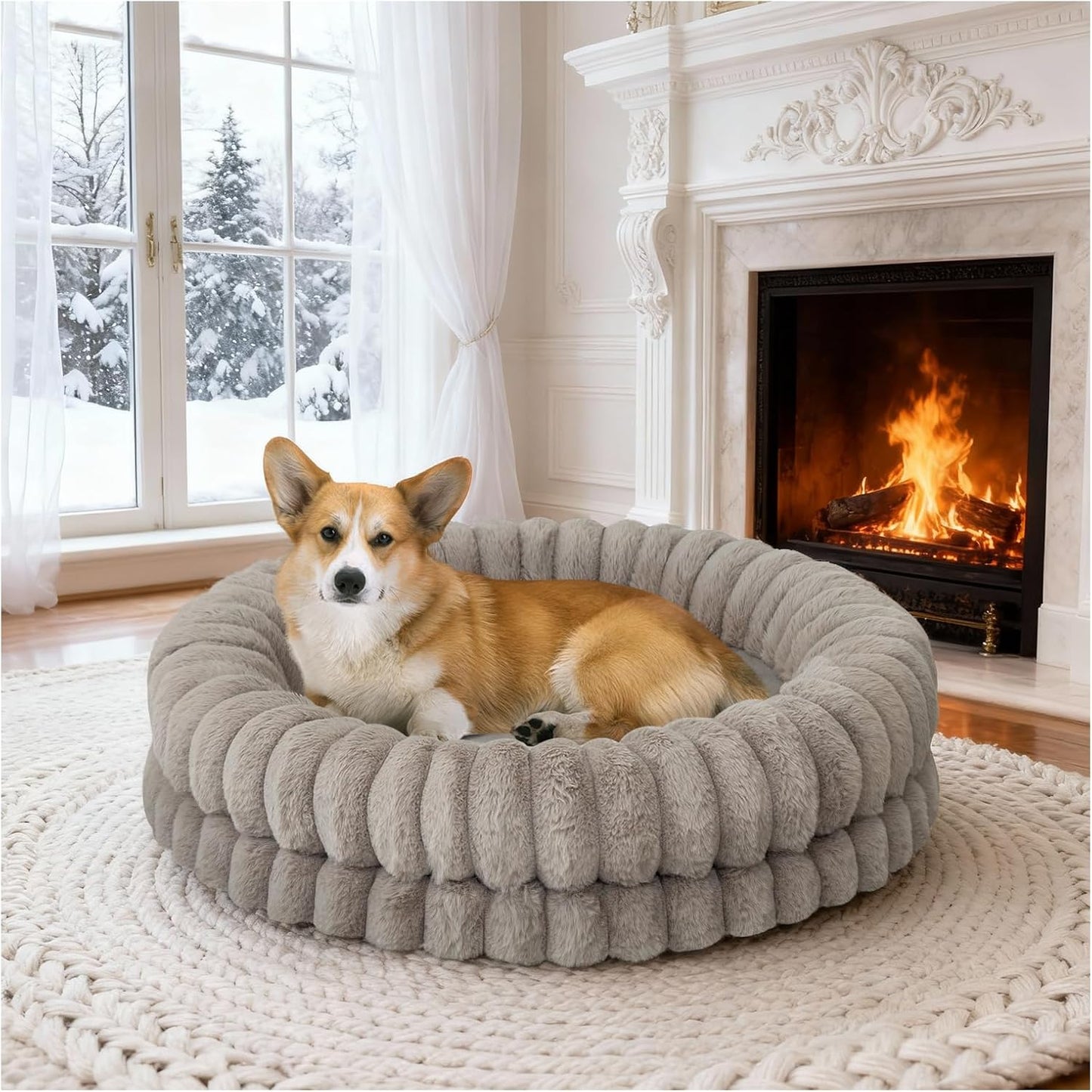 BALANCE Luxury Donut Dog Bed, 30 Inches round Dog Bed Medium Size Dogs Washable, Orthopedic Calming Dogs Bed for Pets with Anti-Slip Bottom, Oatmeal