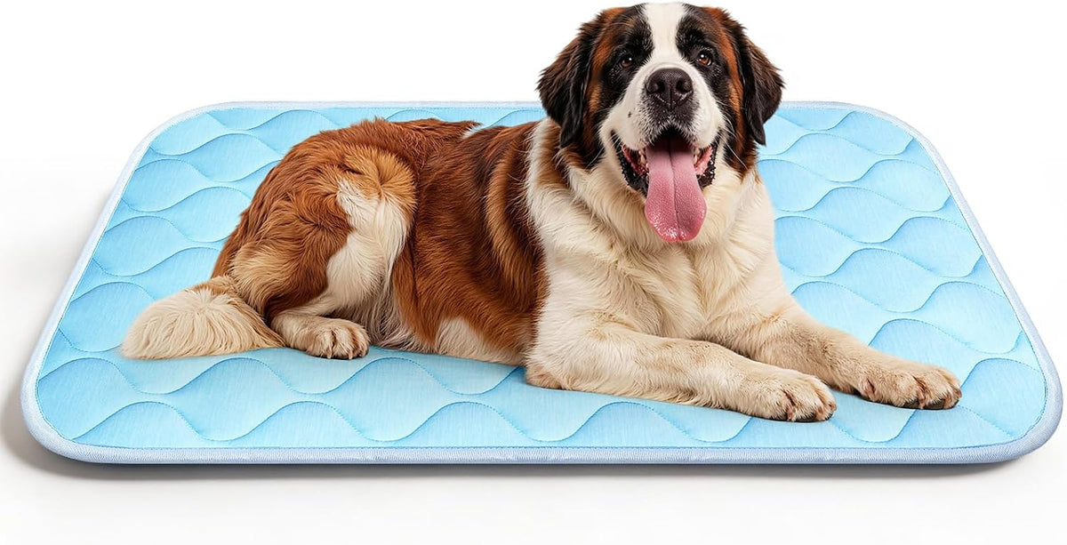 Cooling Mat for Dogs Extra Large 43" X 31", Cooling Pet Bed Outdoor & Indoor Use W Ice Silk Fabric, Summer Cool Pad for Dogs, Non-Slip Washable Pet Blanket for Crate Kennel Travel (Cryo Ice Blue)