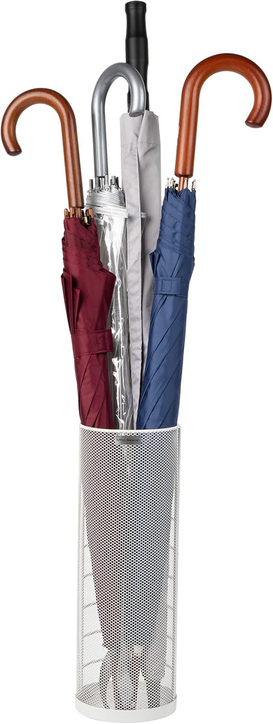 Mind Reader Umbrella Stand, Walking Cane Rack, Wraping Paper Holder, Entryway, Metal Mesh, 5.5" L X 5.5" W X 15.75" H, White