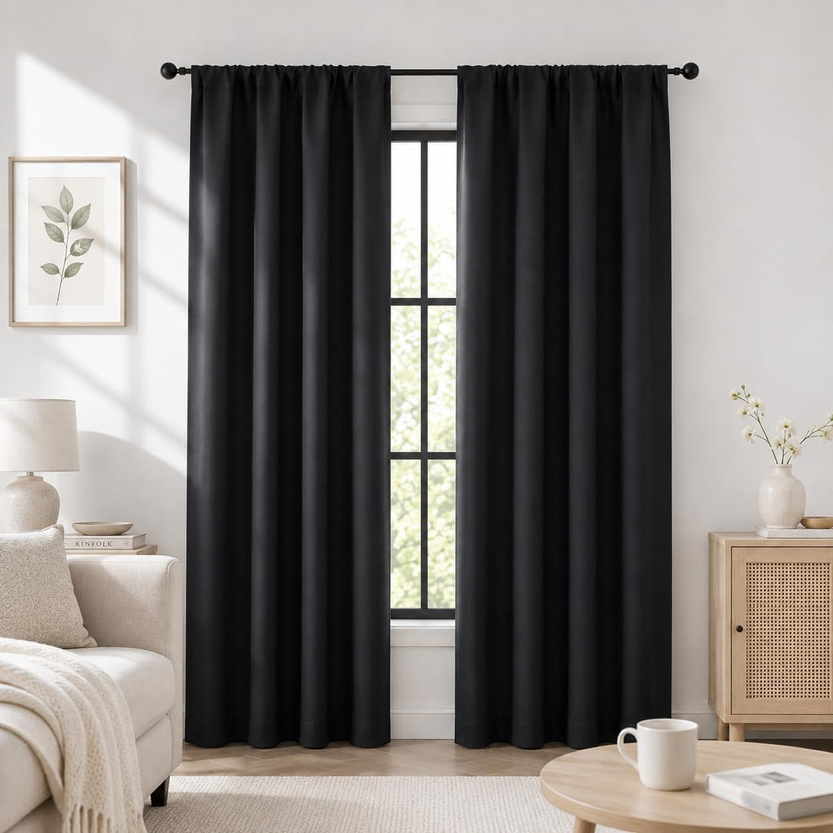 Gwine Black Blackout Curtains 84 Inches Long 2 Panels for Living Room