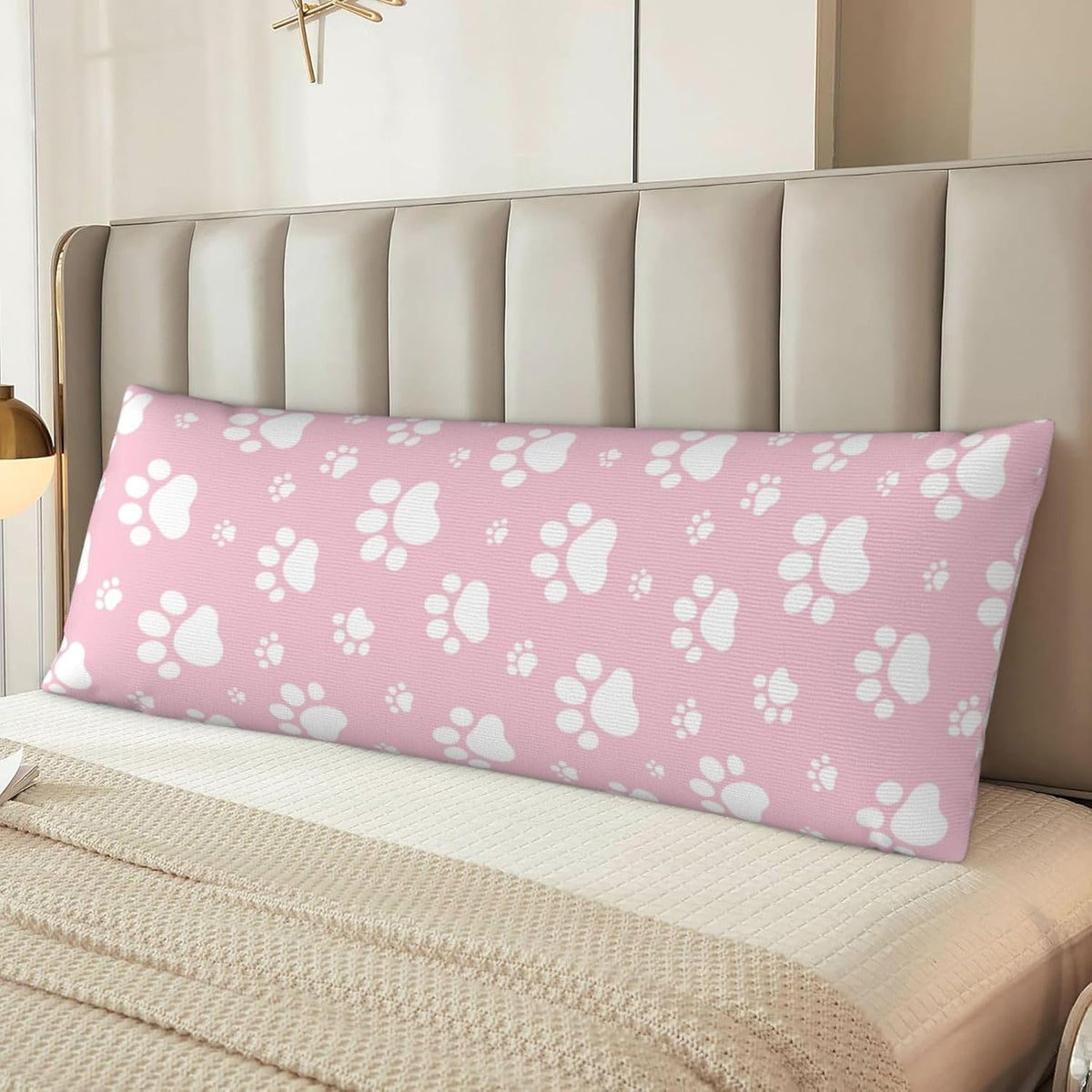 Cute Dog Paws Pink Body Pillow Cover Animal Pet Footprint Long Pillow Case with Zipper Decorative Soft Cushion Bedding Pillowcase for Couch Bedroom, 20X54 Inch