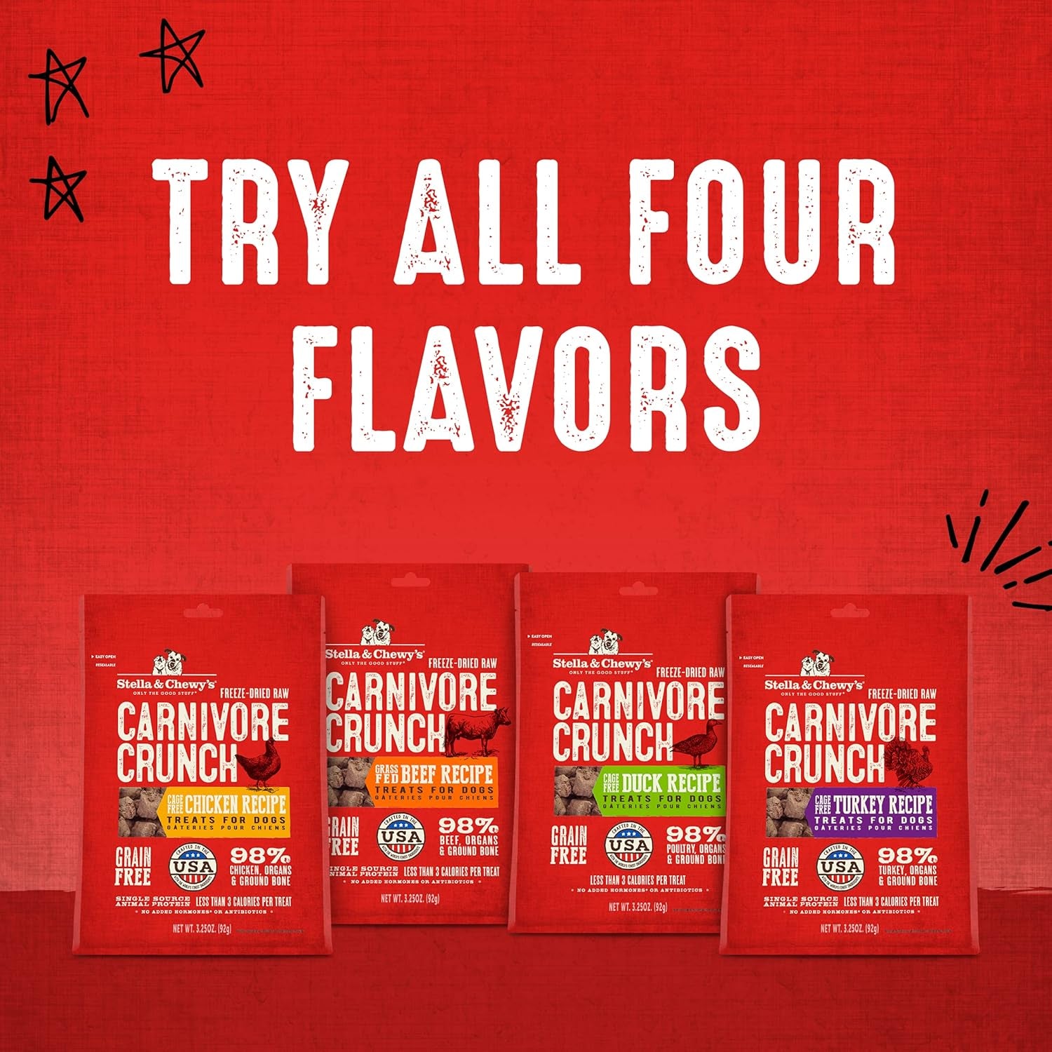 Stella & Chewy'S Freeze-Dried Raw Dog Treats - Carnivore Crunch for Training - Natural Limited Ingredient, Grain-Free - Perfect for Picky Eaters - Grass-Fed Beef Recipe - 3.25 Oz Bag